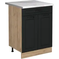 Vicco Keukenonderkast R-Line Antraciet landelijk/Goudkleurig Eiken 60 cm met lade marmer werkblad, Model 61187