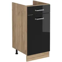 Vicco Keukenonderkast R-Line, Zwart hoogglans/Goudkleurig Eiken, 40 cm zonder werkblad