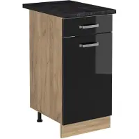 Vicco Keukenonderkast R-Line, Zwart hoogglans/Goudkleurig Eiken, 40 cm antraciet werkblad