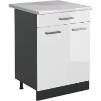 Vicco Keukenonderkast R-Line, Wit Hoogglans/Antraciet, 60 cm met lade marmer werkblad