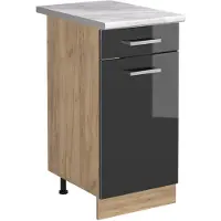 Vicco Keukenonderkast R-Line Antraciet Hoogglans/Goudkleurig Eiken 40 cm marmer werkblad, Model 61141