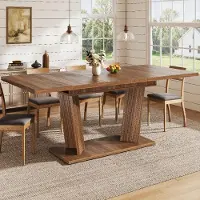 STILVORA Tafel - Uitschuifbare Eettafel Met Stabiele Basis En Verstelbare Voetjes - Voor Woonkamer En Keuken - MDF En Metaal - 120-160x80x76 Cm - Donkerbruin