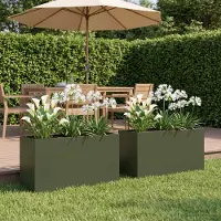 vidaXL Plantenbak 2 st Olijfgroen 80 x 40 x 50 cm Koudgewalst staal