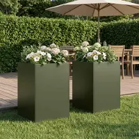 vidaXL Plantenbak 2 st Olijfgroen 40 x 40 x 75 cm Koudgewalst staal