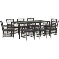 vidaXL Buiten Eettafel Set 9 st Zwart poly rattan