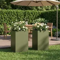 vidaXL Plantenbak 2 st Olijfgroen 30 x 30 x 40 cm Koudgewalst staal
