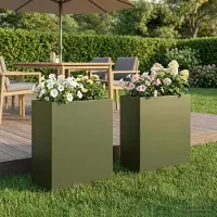 vidaXL Plantenbak 2 st Olijfgroen 40 x 20 x 40 cm Koudgewalst staal