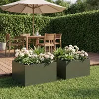 vidaXL Plantenbak 2 st Olijfgroen 40 x 40 x 30 cm Koudgewalst staal