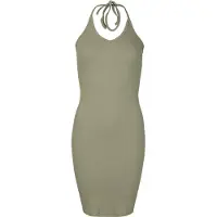 Urban Classics Midi-jurk - Ladies Rib Jersey Neckholder Dress - XS tot XL - voor Vrouwen - olijf - Maat L