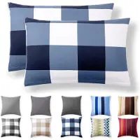 Famanu – set van 2 100% katoen renforcé kussenslopen - 40 x 60 cm - met ritssluiting - Hypoallergène zonder chemische stoffen - Blauwe ruit