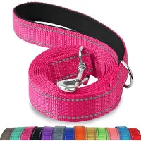 Famanu – Dubbelzijdig reflecterende hondenriem, 180 cm/150 cm/120 cm, met gevoerd handvat, stevige nylon riem voor wandelen met middelgrote en grote honden, felroze