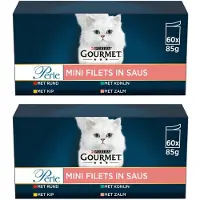 Gourmet 2x - Perle Mini Filets Kip, Konijn, Rund & Zalm in Saus - Kattenvoer Natvoer - 60x85g