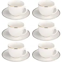 Altomdesign Altom Design Bella Gouden Lijn Koffiekopjes met Schotels 200ml - Set van 6