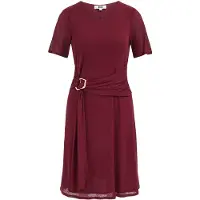 We fashion - Dames midi jurk met gouden accent - Regular fit - Bordeauxrood - Maat: XS
