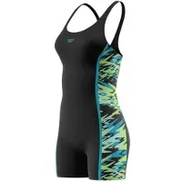 Speedo Hyperboom Spl Muscleb Legsuit Dames - Badpak met Pijpjes Dames en Muscleback - Chloorbestendig Sportbadpak Dames - Kleurvast Zwempak Dames - Zwart/Groen - 36