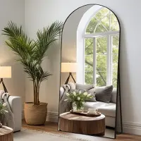 Famanu – Grote staande spiegel over de volle lengte, vrijstaande vloerspiegel voor slaapkamer, woonkamer en entree, zwart boogframe, 192 x 85 cm