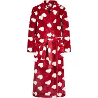 Gaubert Dames Badjas Extra Lang met Sjaalkraag en Ceintuur - Ochtendjas - Superzacht Coral Fleece - Dames - Rood met Hartjes Valentijn - Maat S/M - 8216