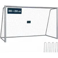 Relaxdays voetbaldoel zonder achtergrondnet, afmetingen: 200 x 300 x 120 cm, met PE-net en stalen frame, inclusief grondpennen, geschikt voor de tuin, groot speeldoel, grijs