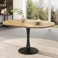 OKWISH ovale eettafel met uitschuifbaar tafelblad, moderne tafel voor eetkamer en vrijetijd, salontafel in eikenhout