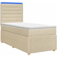 vidaXL LED boxspringbed met matras, crème kleur, 100 x 200 cm, met stoffen bekleding
