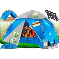 Aktiv shop GmbH Pop-up Tent 2-4 Personen, Wurftent met snelle opbouw – Campingtent 245 x 225 x 150 cm ,Inclusief draagtas, Blauw/Grijs