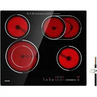 Vevor Glaskeramische Kookplaat 59 x 52 cm Inbouw Elektrische Kookplaat 6600 W 4 Kookzones