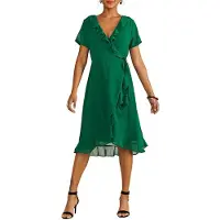 Yumi Dames Frill V-Hals Wikkeljurk (Groen)