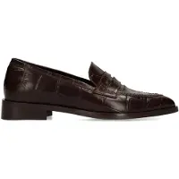 Manfield Bruine leren croco loafers | Maat 39