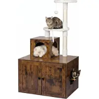 Relaxdays Kraboom met kattenbak, afmetingen 133x78x49 cm, sisalstelen en ligplaats, houtlook, kattenkooi, donkerbruin