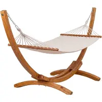 CLP Hangmat met Standaard Herriman - 2 Persoons Hangmat met Eucalyptushouten Frame - Vrijstaand voor Tuin en Terras - Max. 160 kg - creme