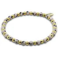 CO88 Collection 8CB-91460 – Dames Armband – Kralen Armband – Gespikkelde Kalksteen – Goudkleurig Staal – Rekbaar – Cadeau voor Vrouwen