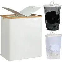 Vali Wasmand - 140L - Wasmand met Deksel - Wasmand 2 Vakken - Beige - 57cm x 37cm x 66cm