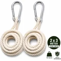 WDMT Hangmat Bevestigingsset - 2x 3 Meter Touw & 2 Karabijnhaken - Universele Hangmat Ophangset - Hangmat Accessoires - Totale Lengte 6 Meter
