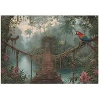 WALLARENA - Fotobehang - 350x250 cm - jungle met hangbrug voor woonkamer en slaapkamer