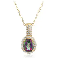 Cavill - Mystieke Kwarts Ketting - 925 Sterling Zilver Verguld - 1,08 ct Braziliaanse Ovale Kwarts - 35 Zirkonia's Tanzania - Elegante Dameskett
