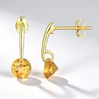 Cavill - Zilveren oorbellen 925 Sterling Zilver verguld - Braziliaanse Citrien Rond geslepen 6mm - 1,207 ct - Elegante gouden klapoorbellen dames