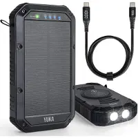 Yuka Solar Powerbank 30000 mAh - 65W Snellader - 100W USB-C LED Display Kabel - Draadloos (15W) - Waterbestendig & Robuust - Extra Beveiligde Technologie - Noodpakket