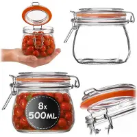 Kadax inmaakpot 8 stuks 500 ml met beugelsluiting, luchtdichte voorraadpot met rubberen afdichting en deksel, glazen fermentatiepot, beugelsluitingpot voor overnight oats