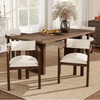 STILVORA Eetkamerstoel van massief hout, comfortabele en ademende zitting, stoel voor eetkamer, woonkamer, linnenstof, walnootkleur, set van 6 stoelen
