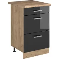 Vicco Keukenonderkast R-Line Antraciet Hoogglans/Goudkleurig Eiken 50 cm goudkleurig eiken werkblad, Model 69900