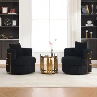 OKWISH Fauteuil – 2-Delige Set Met 360 Graden Draaifunctie En Opbergruimte – Voor Woonkamer Of Slaapkamer – Cord – Zwart