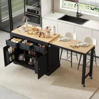 STILVORA Keukenkast - Uitschuifbaar Met Wielen En Kruidenrek - Met 3 Lades Voor Keuken En Eethoek - MDF - 112-188x45x92 Cm - Zwart;Natuurlijk