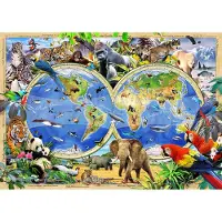 Wooden City WoodenCity Wereldkaartpuzzel met dieren - 1010 houten stukjes