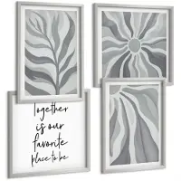 Tulup 4-Delige Schilderij Set - Bloemenpatronen in pasteltinten, illustraties en belettering. - 40 x 40 cm en 40 x 60 cm - Wanddecoratie - Muurdecoratie - Woonkamer - Moderne Wanddecoratie