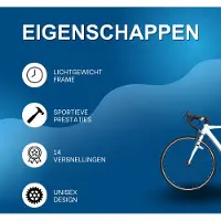 Happiq Racefiets – Voor dames en heren – 700 c, 14 versnellingen, lichtgewicht aluminium frame, stads- en racefiets – Wit-M-14