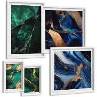 Tulup 4-Delige Schilderij Set - Elegante abstracties in tinten groen en blauw - 50 x 50 cm, 20 x 30 cm en 40 x 60 cm - Muurdecoratie - Decoratieve Schilderijen - Wohnzimmer - Moderne Wanddecoratie