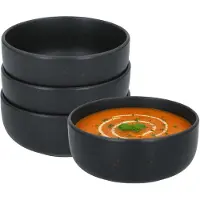Secret De Gourmet Soepkommen Zanzibar - 4x - zwart - 15 x 6 cm - keramiek - kommetjes / schaaltjes - 480 ml