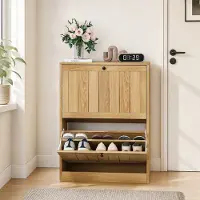 Sweiko Schoenenkast - Halmeubel - Houtlook - 2 klepdeur - Natuurlijke houtkleur
