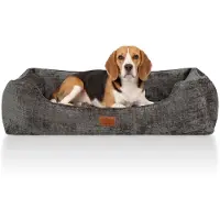 Knuffelwuff orthopädisches Hundebett Cremona aus strukturiertem Webstoff mit meliertem Charakter M-L 85 x 63cm Braungrau