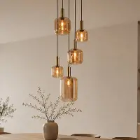 LumenXL 5-lichts hanglamp Cinque goud met amber glas